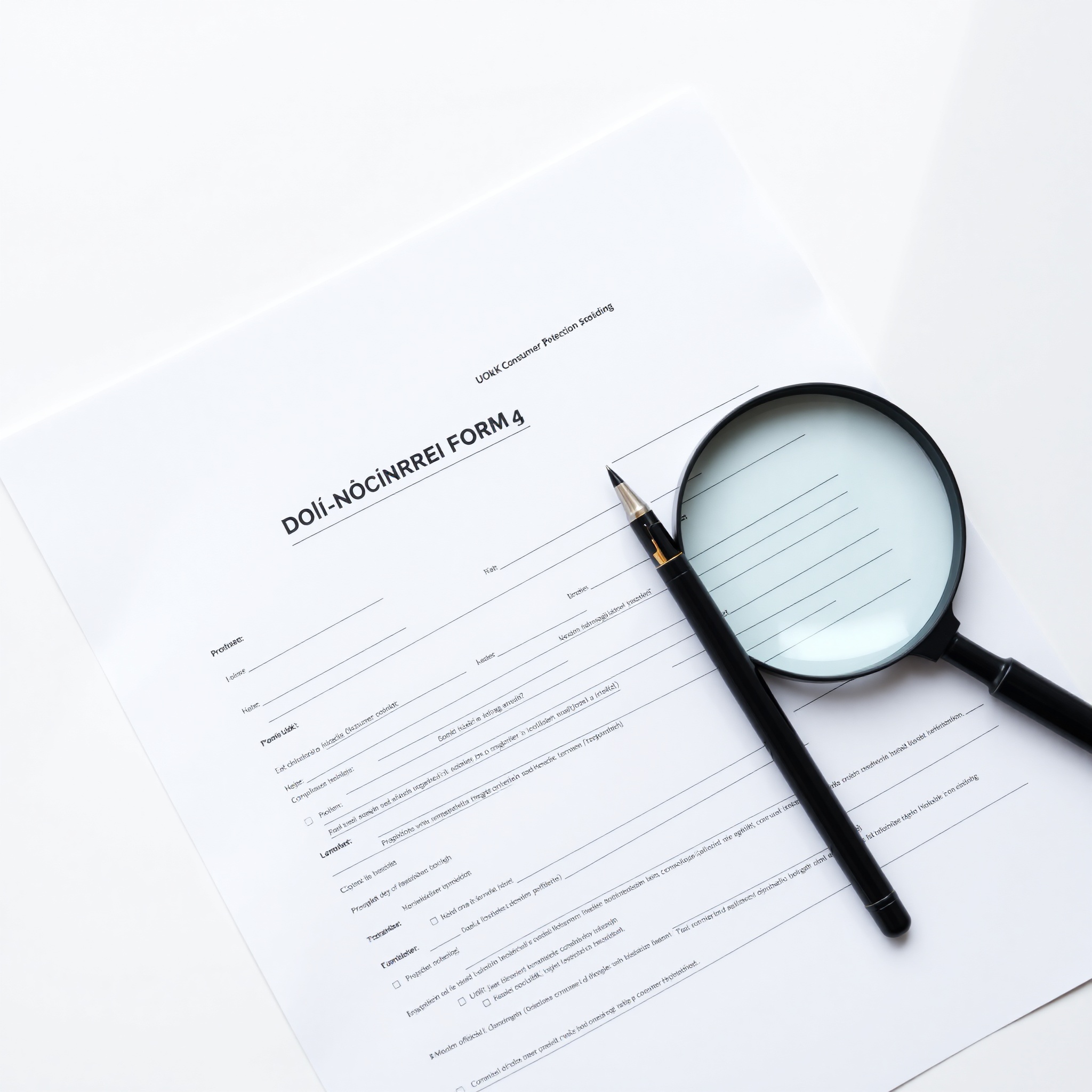 Close-up of complaint form being completed with pen, showing official consumer protection documentation