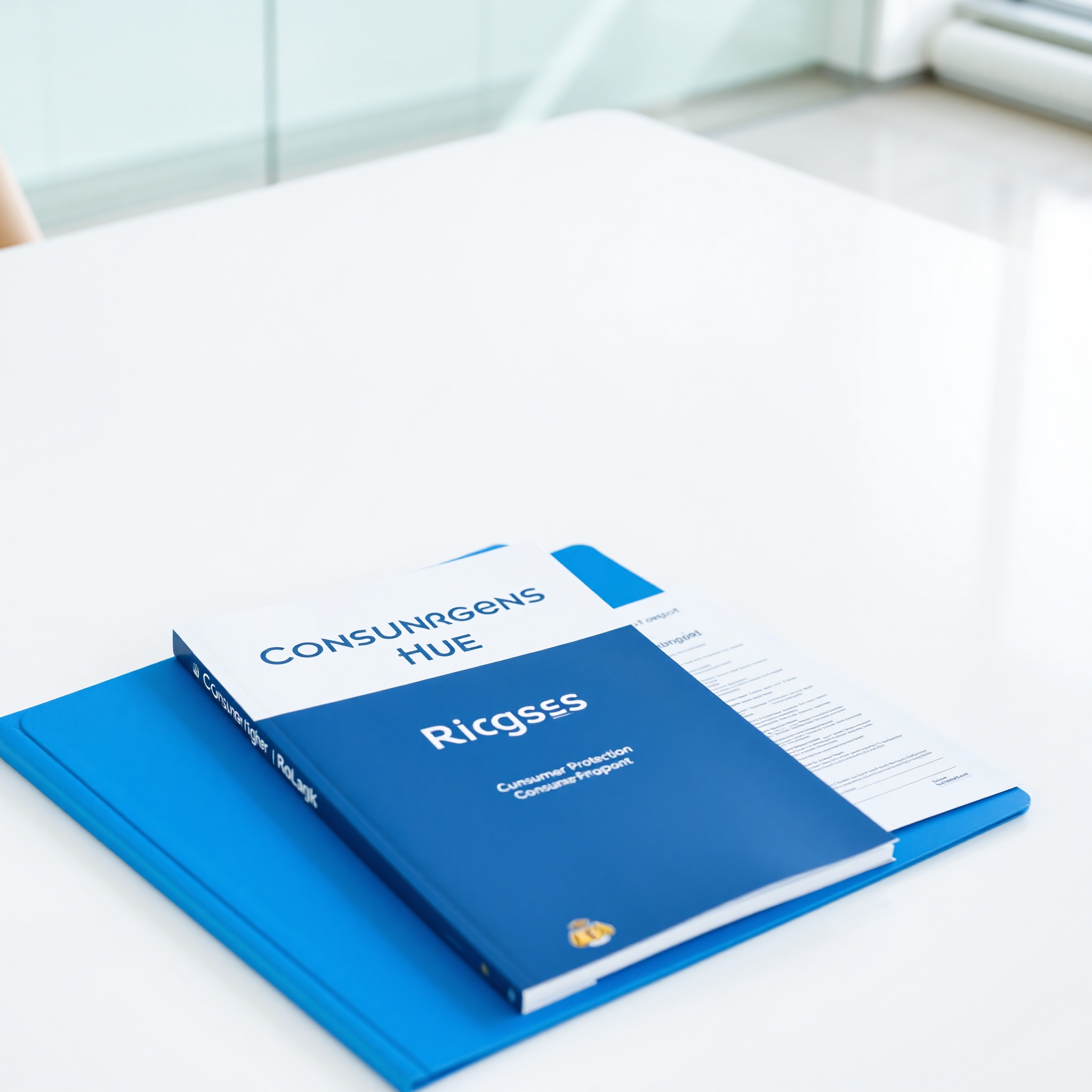 Professional presentation of consumer rights documentation in modern office setting