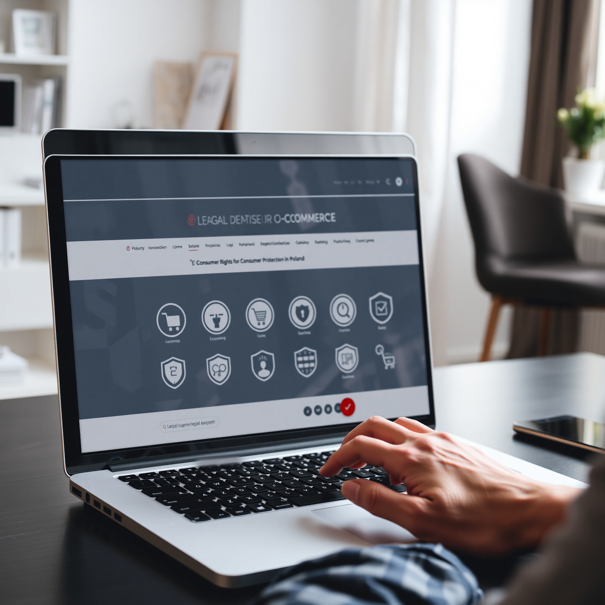 Laptop screen showing online shopping interface with secure payment and consumer protection icons
