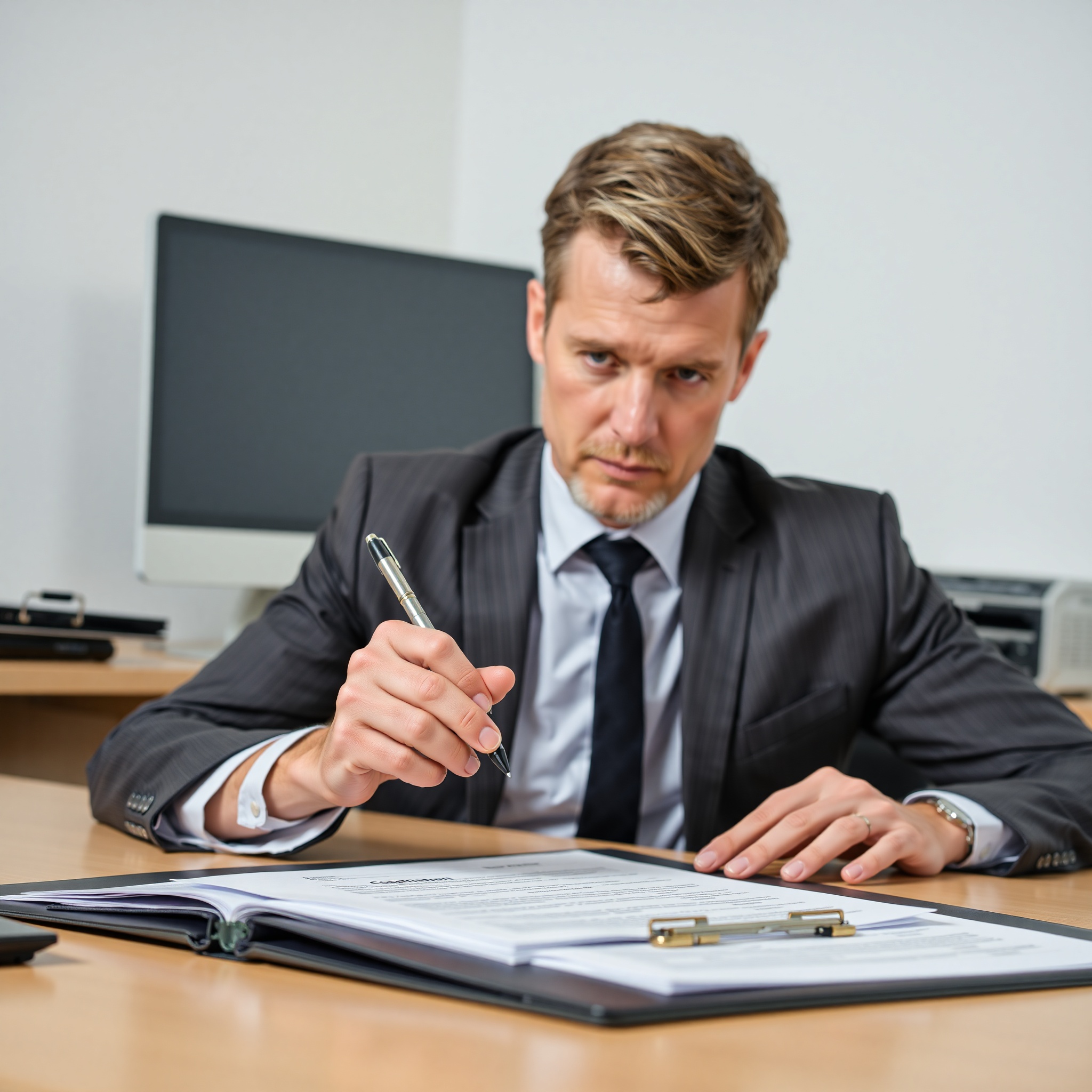 Professional image of consumer filing complaint with official documents and forms