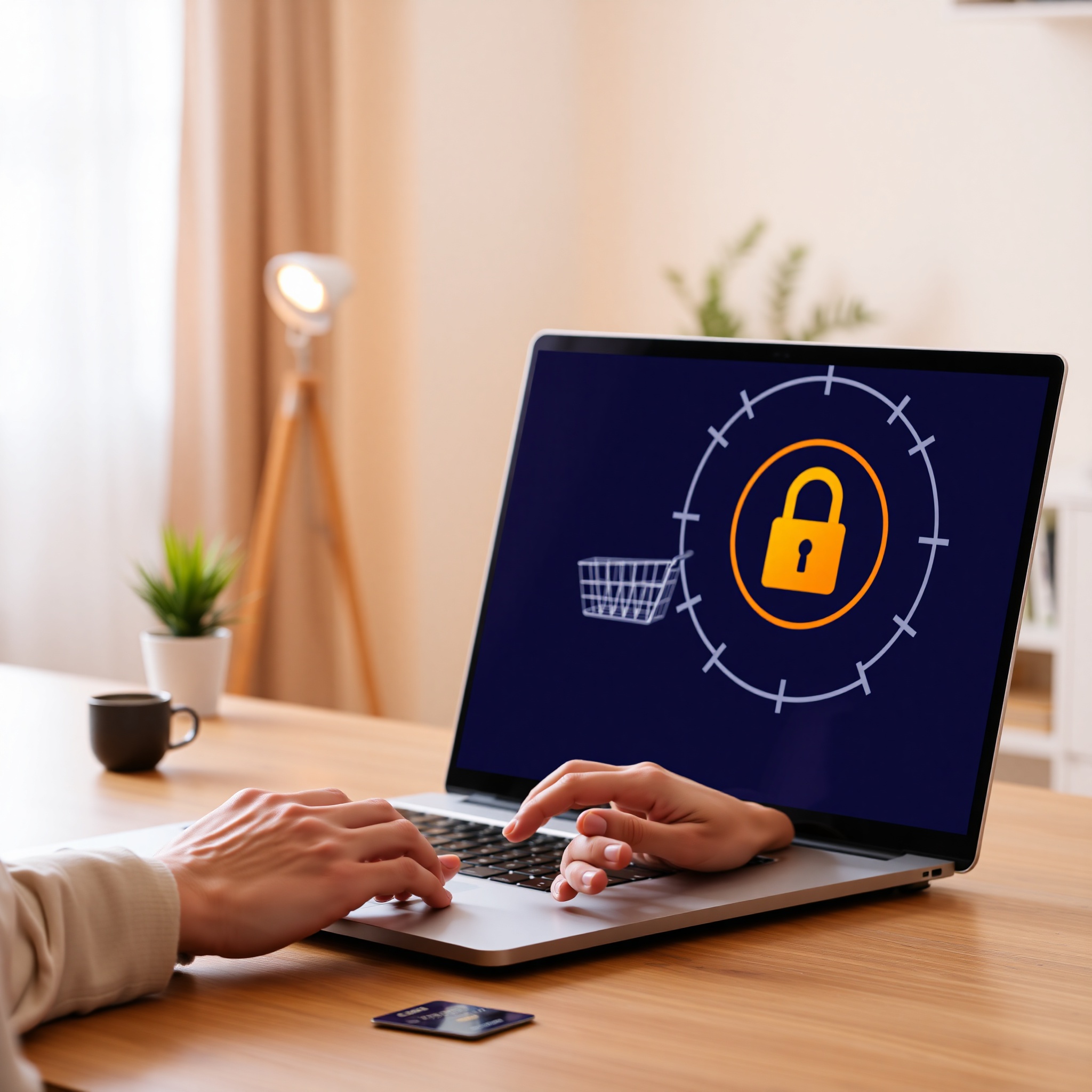 Online shopping on laptop with secure payment interface displayed